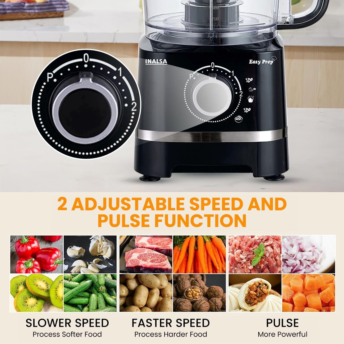 Inalsa Easy Prep Food Processor with Atta Kneader (Black, 1.4 Litre)