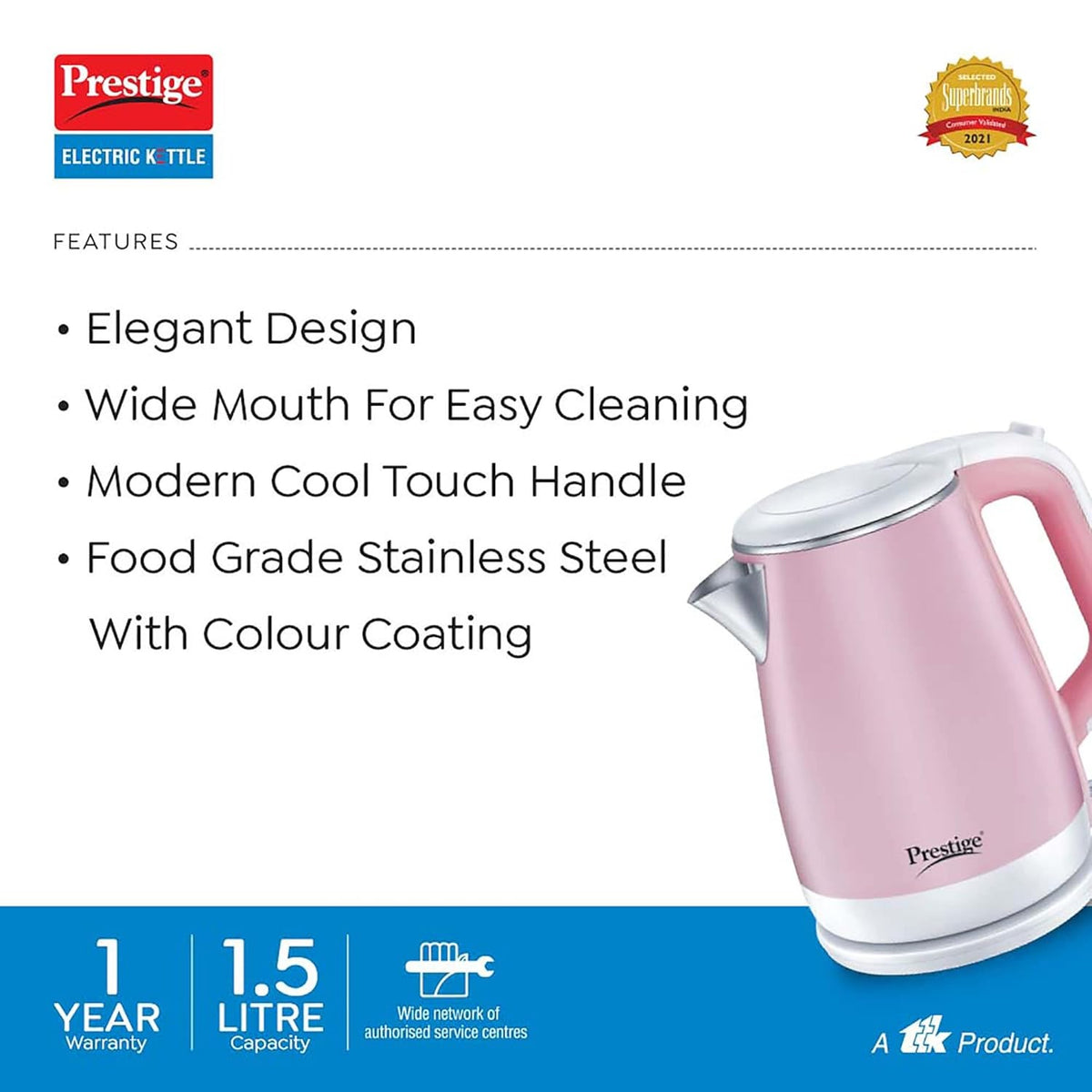 Prestige PKPC Pink Electric Kettle (Pink, 1.5 Litre)