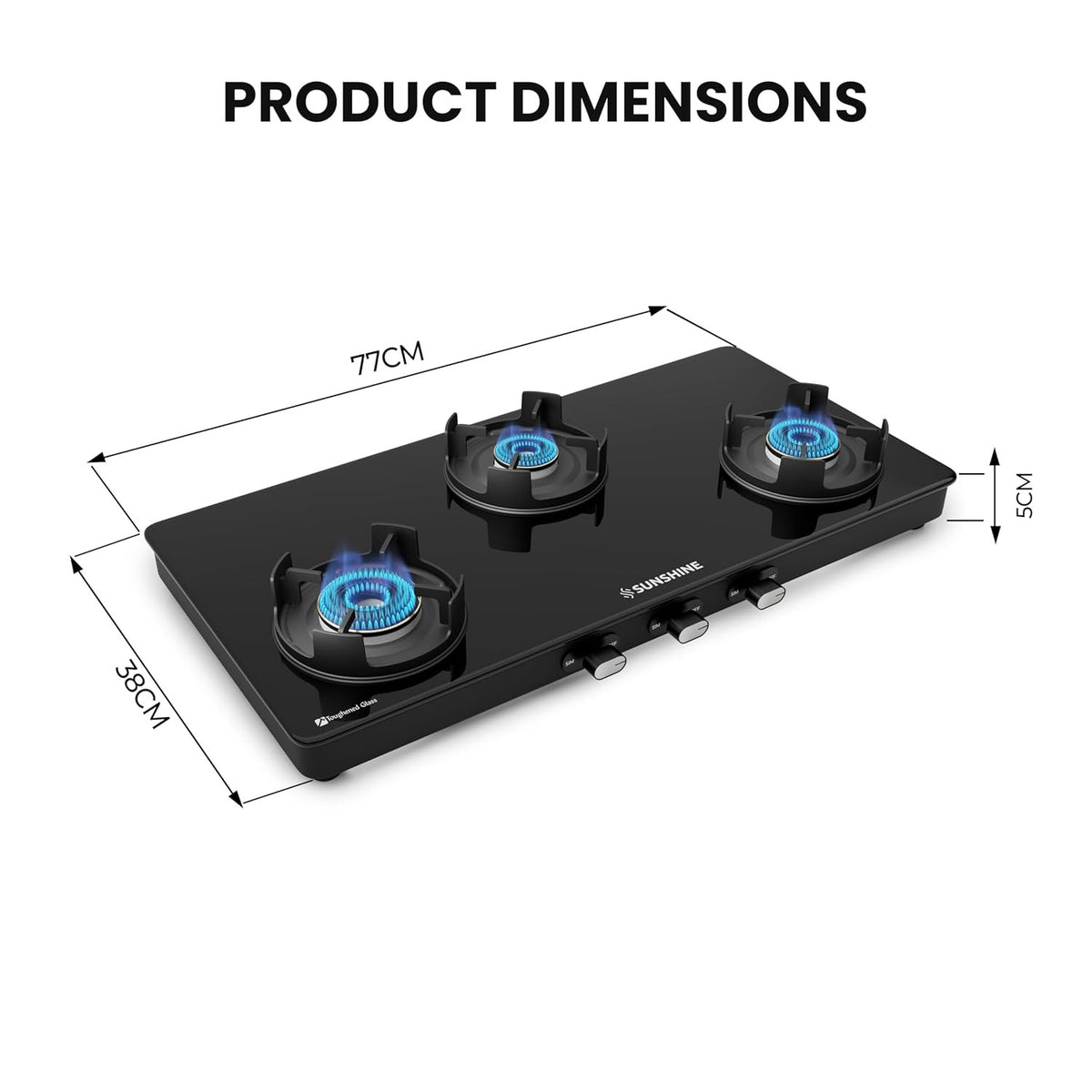 Sunshine Regal Pro Gas Stove (3 Burner, Manual Ignition)