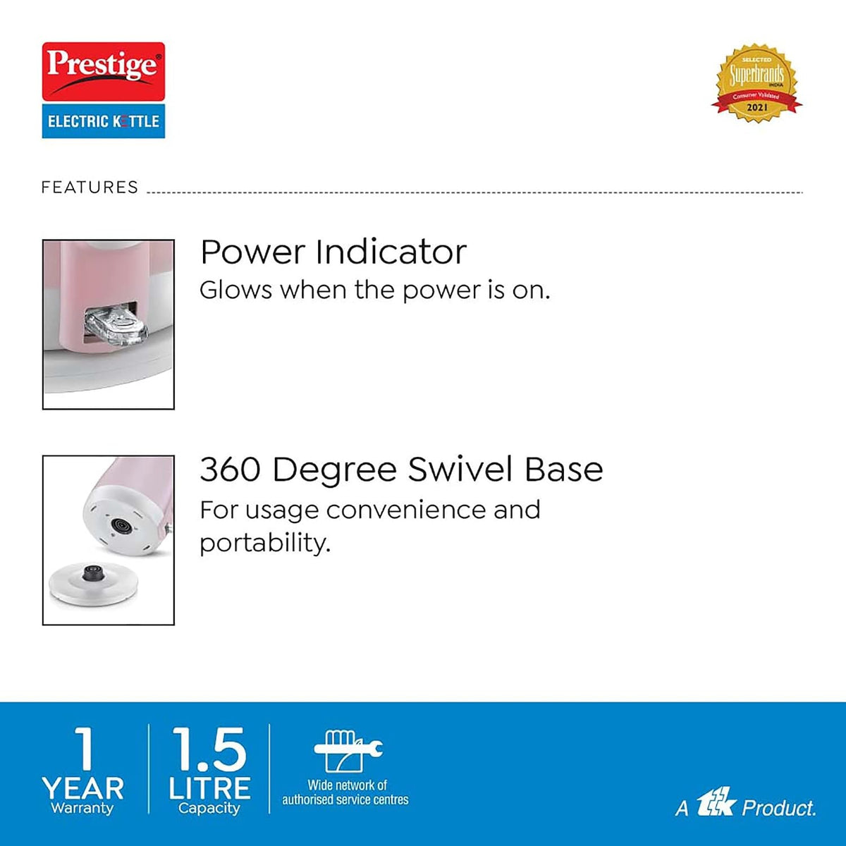 Prestige PKPC Pink Electric Kettle (Pink, 1.5 Litre)
