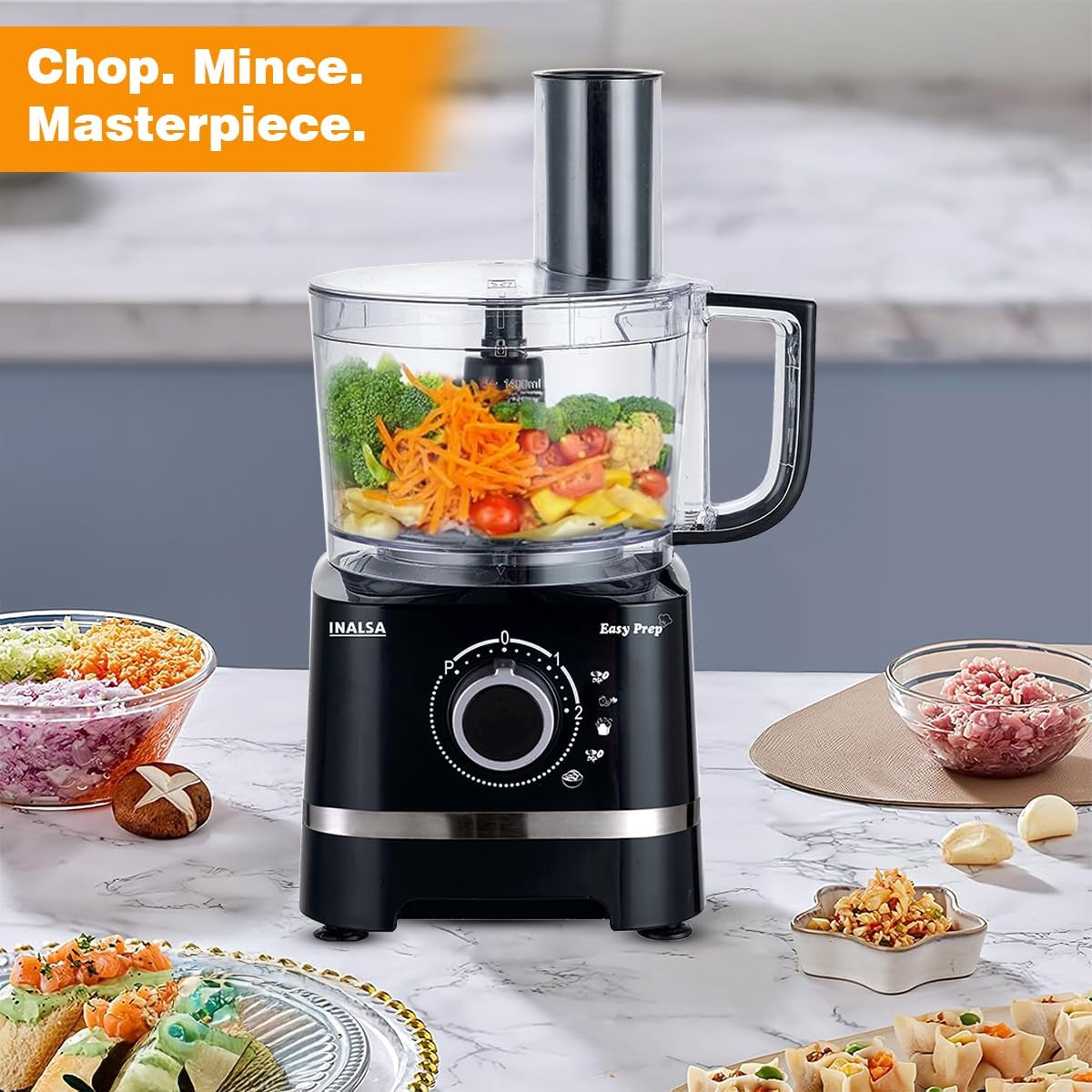 Inalsa Easy Prep Food Processor with Atta Kneader (Black, 1.4 Litre)
