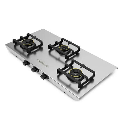 Sunshine Shield Plus S.S. Gas Stove (3 Burner, Stainless Steel Body)