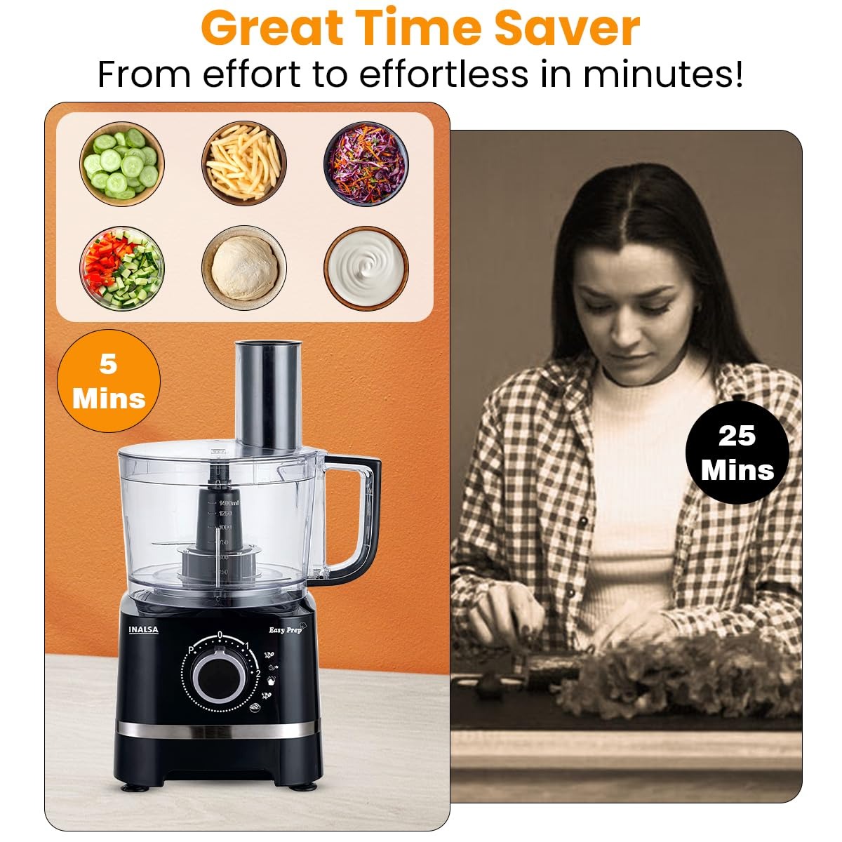 Inalsa Easy Prep Food Processor with Atta Kneader (Black, 1.4 Litre)