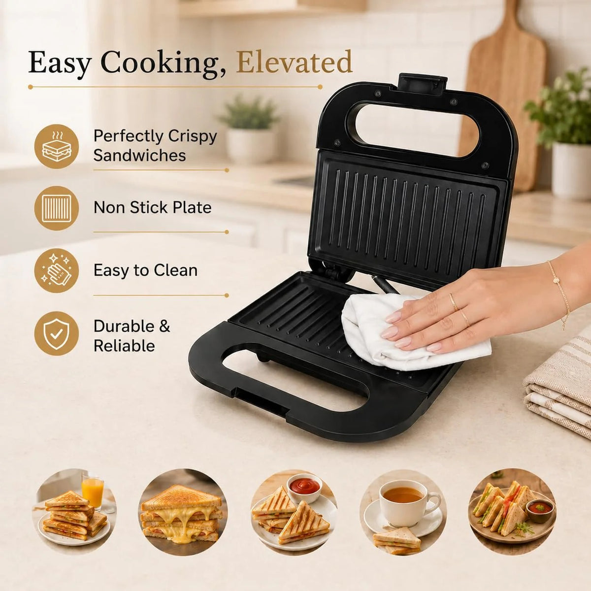 Pringle Crusty Grill Sandwich Maker (Black & Silver, 800W)