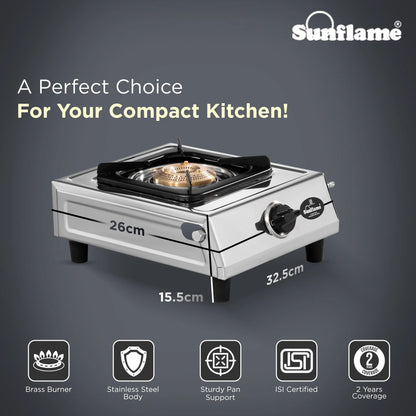 Sunflame DLX Stainless Steel Gas Stove (Single Burner, Manual Ignition)