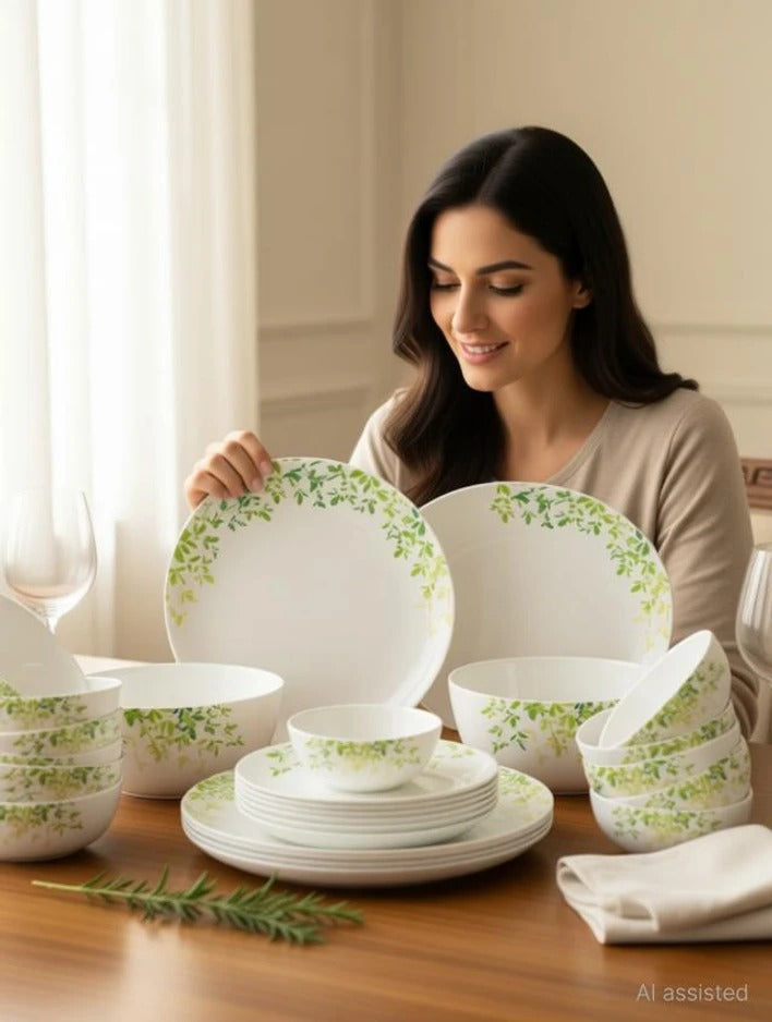 Cello Royale Green Orchard Opalware Dinner Set (27 Pieces)