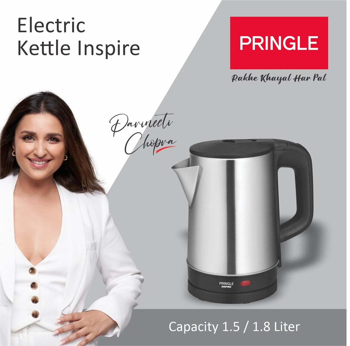 Pringle Inspire Electric Kettle (Silver, 1.8 Litre)