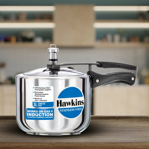 Hawkins Stainless Steel Pressure Cooker (3 Litre, Induction Compatible) (HSS 3T)