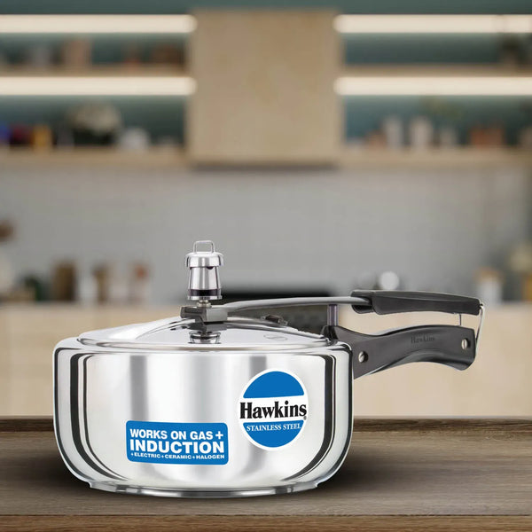 Hawkins Stainless Steel Wide Pressure Cooker (3 Litre, Induction Compatible) (HSS 3W)