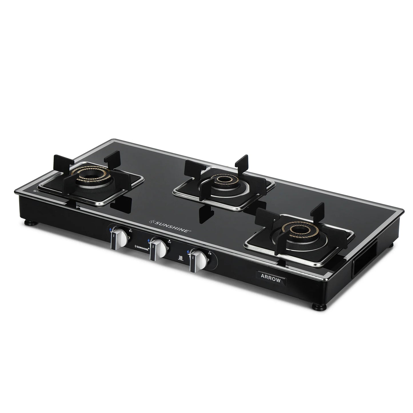 Sunshine Arrow Glass Top Gas Stove (3 Burner, Manual Ignition)