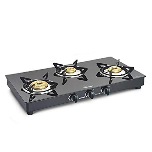 Sunflame Prime Glass Top Gas Stove (3 Burner, Manual Ignition)