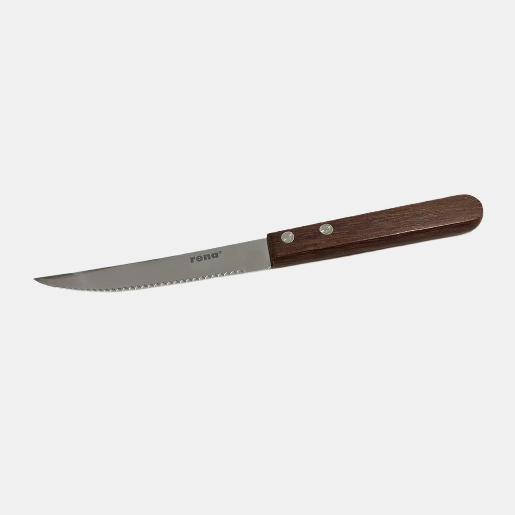 Rena Steak Knife with Wooden Handle, Stainless Steel Serrated Blade