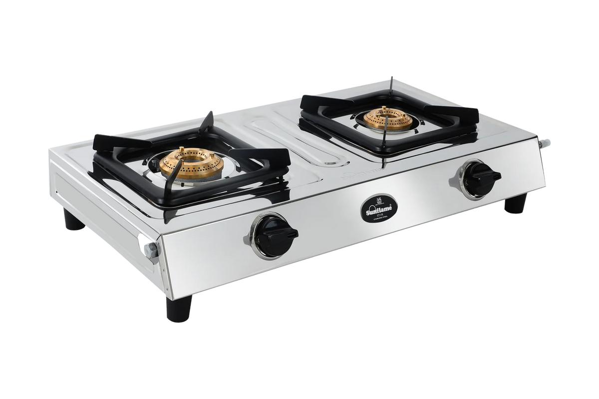 Sunflame Star Stainless Steel Gas Stove (2 Burner, Manual Ignition)