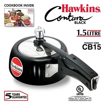 Hawkins Contura Black Pressure Cooker (1.5 Litre, Hard Anodised) (CB 15)