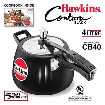 Hawkins Contura Black Pressure Cooker (4 Litre, Hard Anodised) (CB 40)