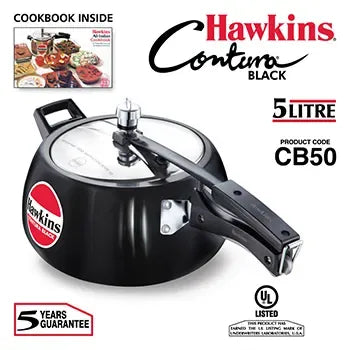 Hawkins Contura Black Pressure Cooker (5 Litre, Hard Anodised) (CB 50)