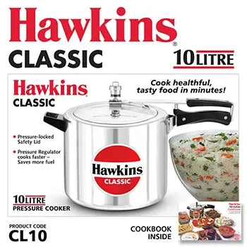 Hawkins Classic Pressure Cooker (10 Litre, Aluminium Pressure Cooker) (CL 10)