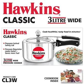 Hawkins Classic Wide Pressure Cooker (3 Litre, Aluminium Pressure Cooker) (CL 3W)
