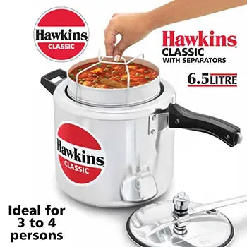 Hawkins Classic Pressure Cooker with Separator Set (6.5 Litre, Aluminium Pressure Cooker) (CL 66)