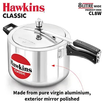 Hawkins Classic Wide Pressure Cooker (8 Litre, Aluminium Pressure Cooker) (CL 8W)