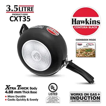 Hawkins Contura Black XT Pressure Cooker (3.5 Litre, Induction Compatible) (CXT 35)