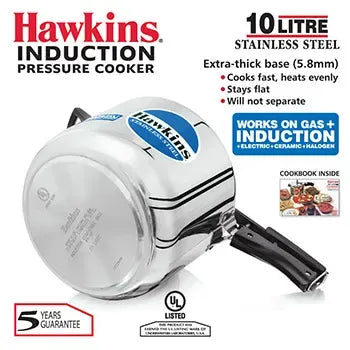 Hawkins Stainless Steel Pressure Cooker (10 Litre, Induction Compatible) (HSS 10)