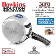 Hawkins Stainless Steel Wide Pressure Cooker (3 Litre, Induction Compatible) (HSS 3W)