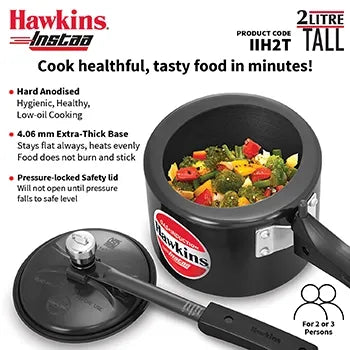 Hawkins Instaa Pressure Cooker (2 Litre, Induction Compatible) (IIH 2T)