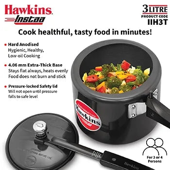 Hawkins Instaa Pressure Cooker (3 Litre, Induction Compatible) (IIH 3T)