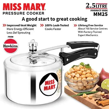 Hawkins Miss Mary Pressure Cooker (2.5 Litre, Aluminium Pressure Cooker) (MM 25)