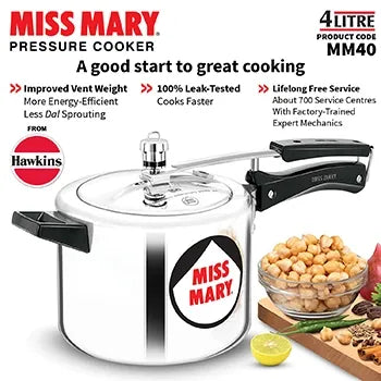 Hawkins Miss Mary Pressure Cooker (4 Litre, Aluminium Pressure Cooker) (MM 40)