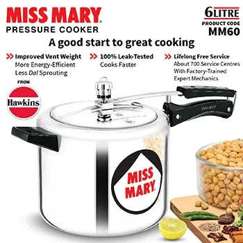 Hawkins Miss Mary Pressure Cooker (6 Litre, Aluminium Pressure Cooker) (MM 60)