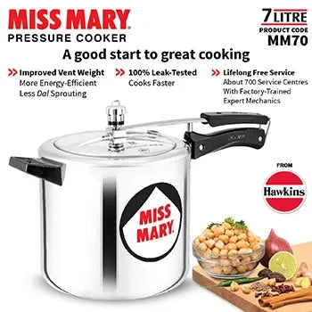 Hawkins Miss Mary Pressure Cooker (7 Litre, Aluminium Pressure Cooker) (MM 70)