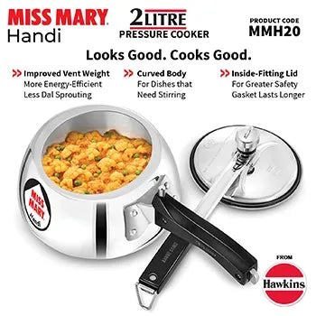 Hawkins Miss Mary Handi Pressure Cooker (2 Litre, Aluminium Handi Cooker) (MMH 20)
