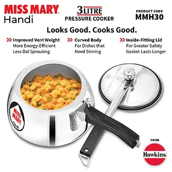 Hawkins Miss Mary Handi Pressure Cooker (3 Litre, Aluminium Handi Cooker) (MMH 30)