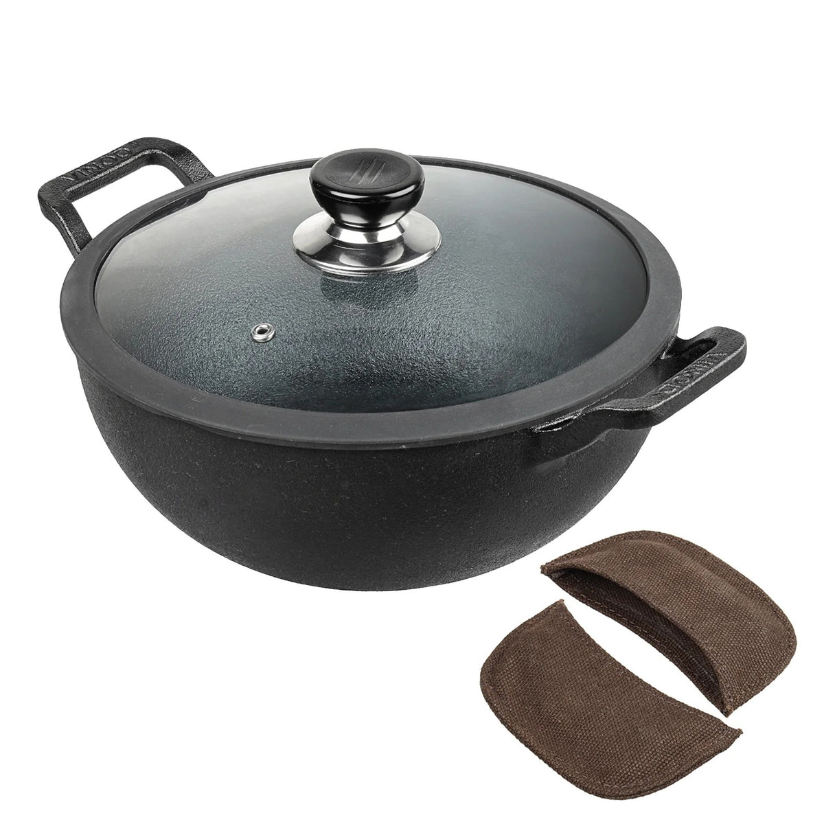 Vinod Legacy Pre-Seasoned Cast Iron Kadai with Glass Lid (2.4 L)