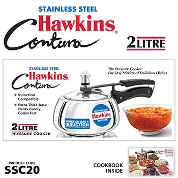 Hawkins Stainless Steel Contura Pressure Cooker (2 Litre, Induction Compatible) (SSC 20)