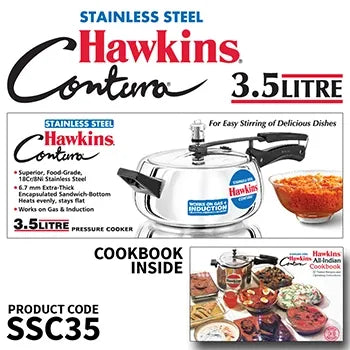Hawkins Stainless Steel Contura Pressure Cooker (3.5 Litre, Induction Compatible) (SSC 35)