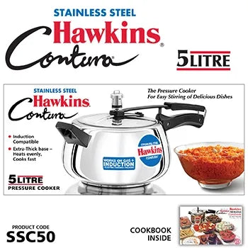Hawkins Stainless Steel Contura Pressure Cooker (5 Litre, Induction Compatible) (SSC 50)