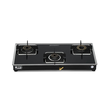 Sunshine Arrow Glass Top Gas Stove (3 Burner, Manual Ignition)