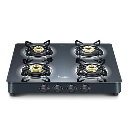 Prestige Royale Plus Glass Top Gas Stove, Powder Coated Body (4 Burner, Manual Ignition)