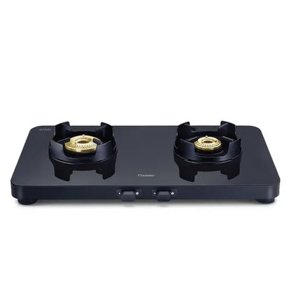 Prestige Edge Glass Top Gas Stove, Powder Coated Body with Aluminium Frame (2 Burner, Manual Ignition)