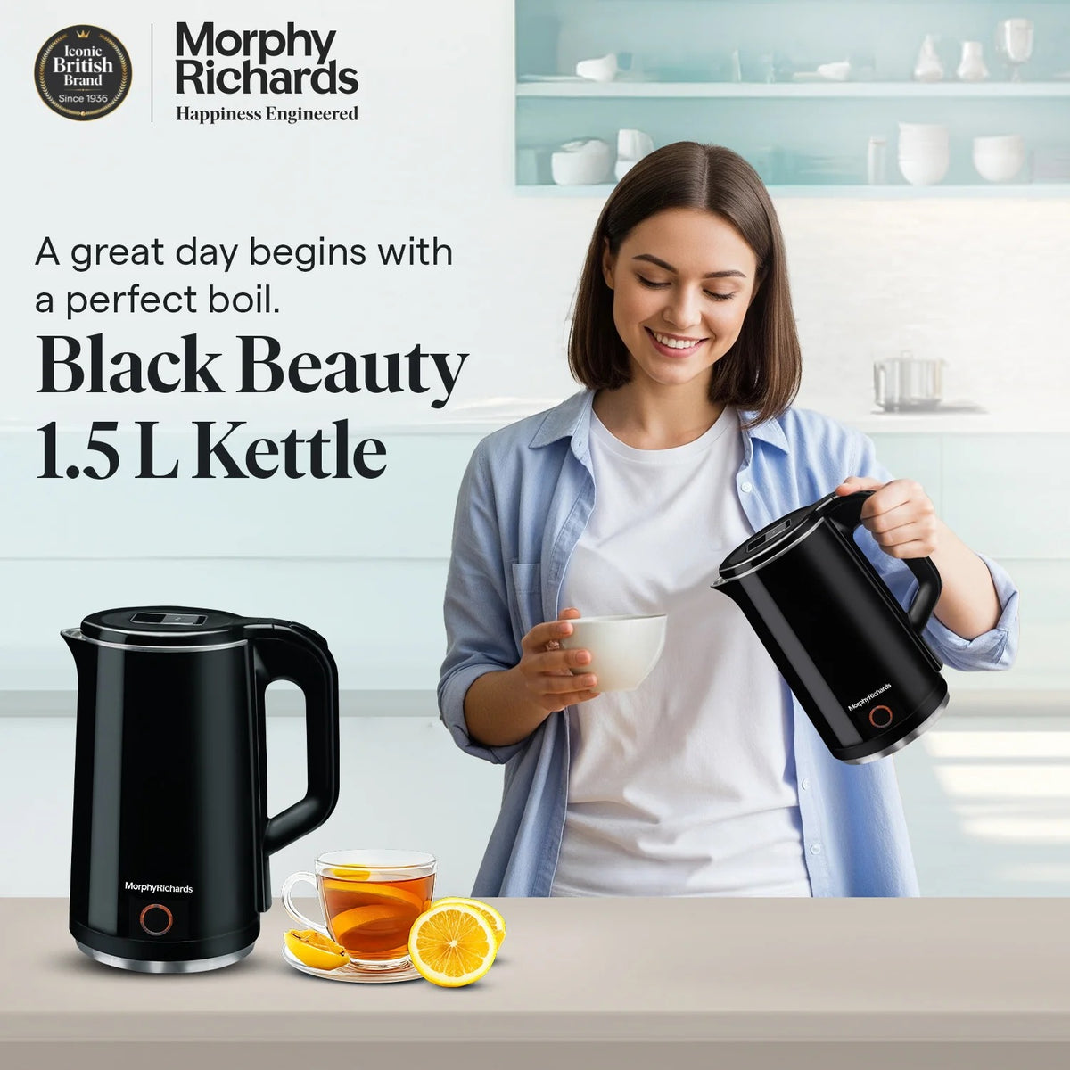 Morphy Richards Black Beauty Electric Kettle (Black, 1.5 Litre)