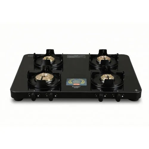 Prestige Edge Glass Top Gas Stove, Powder Coated Body with Aluminium Frame (4 Burner, Manual Ignition)