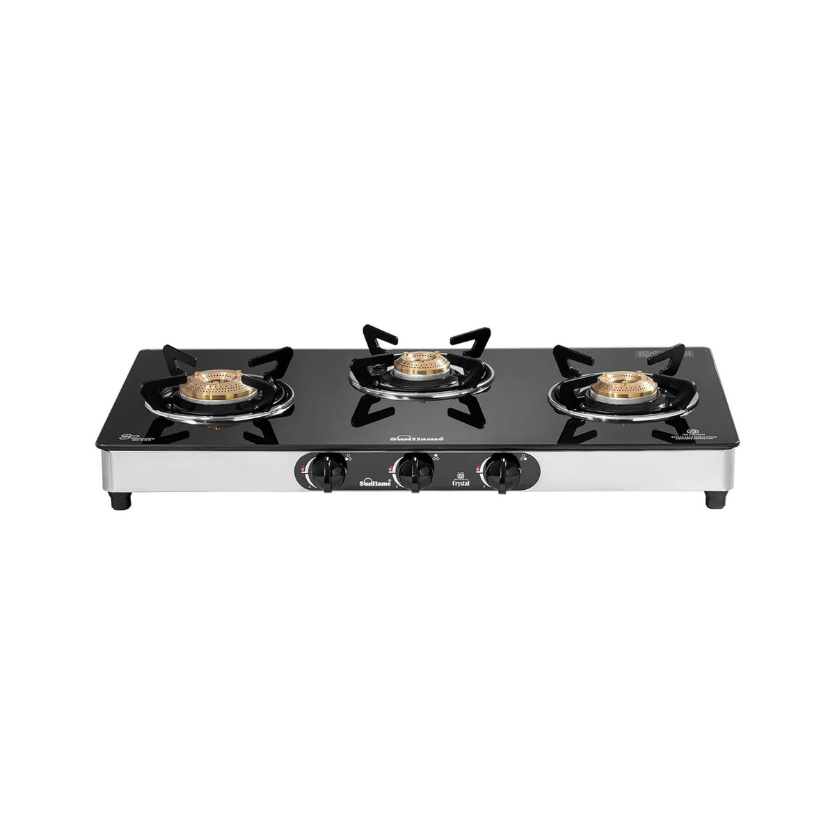 Sunflame Crystal Toughened Glass Top Gas Stove (3 Burner, Manual Ignition)