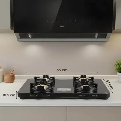 Prestige Edge Glass Top Gas Stove, Powder Coated Body with Aluminium Frame (4 Burner, Manual Ignition)