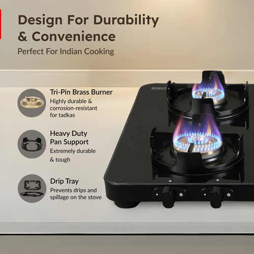 Prestige Edge Glass Top Gas Stove, Powder Coated Body with Aluminium Frame (4 Burner, Manual Ignition)