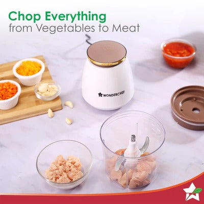 Wonderchef Nutri Chop Pearl Electric Meat & Vegetable Chopper (700 ml Bowl, 4 Stainless Steel Blades)
