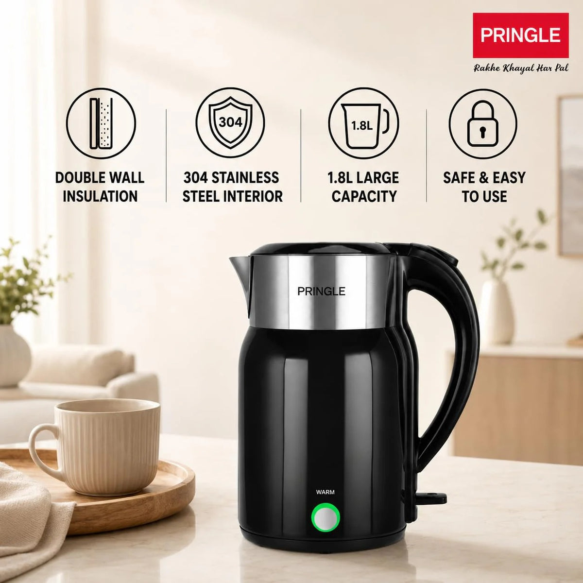 Pringle Haden Electric Kettle (Black, 1.8 Litre)