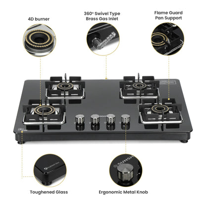 Sunshine Shine Hob Gas Stove (4 Burner, Auto Ignition)